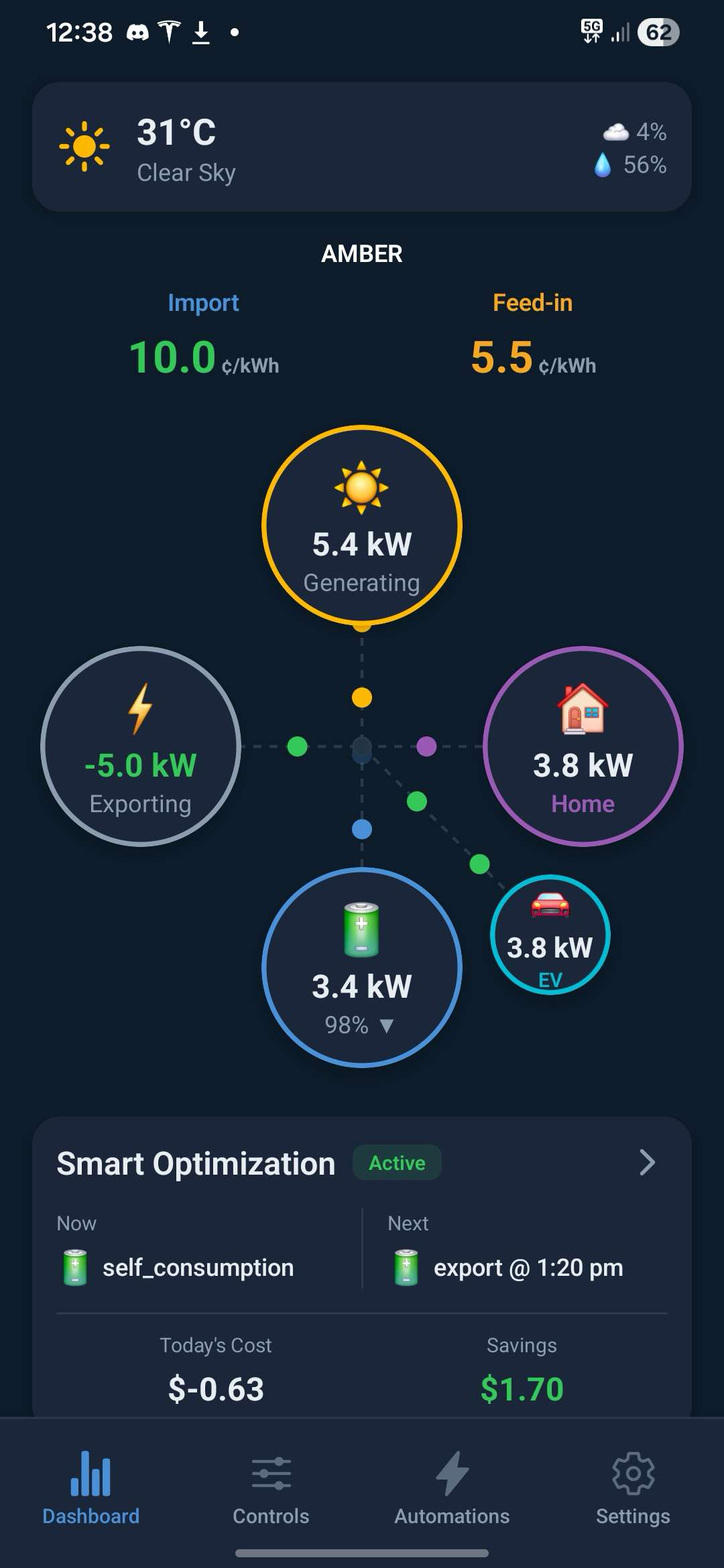 PowerSync app — energy flow dashboard